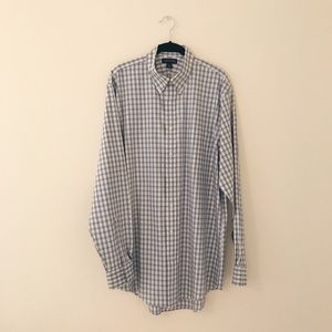 Lands End Men's White Yellow & Blue Pattern Shirt